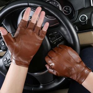 Mens Half Finger Leather Gloves