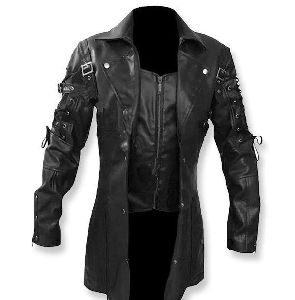 Mens Leather Steampunk Military Style Jacket
