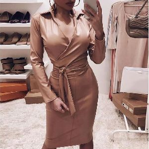 Womens Leather Bodycon Slim Fit Dress