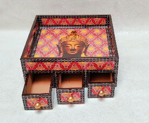 Buddha Printed Tray with Multi Drawer