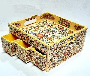 Floral Printed Tray with Multi Drawer