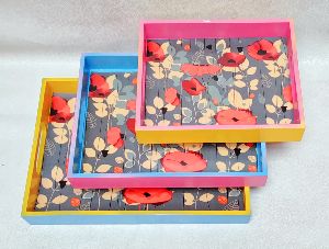 Floral Printed Wooden Tray