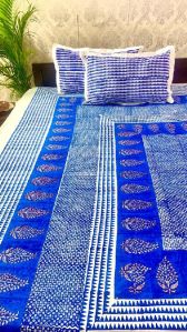 DKWTBLU113 Hand Block Printed Cotton Double Bedsheet