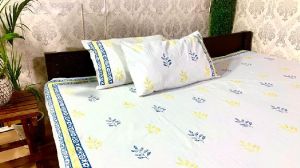 DKWTBLYL200 Hand Block Printed Cotton Double Bedsheet