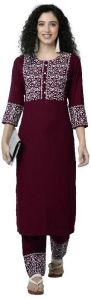 Rayon embroidered marron kurti pant set