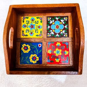 Wooden tile tray