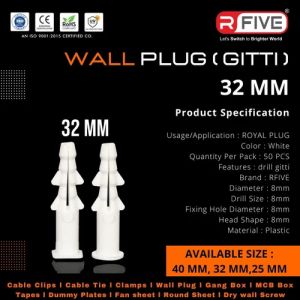 32 Plastic White Wall Plugs