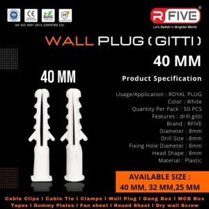 40mm Plastic White Wall Plugs