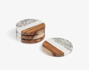 Wooden and Marble Tea Coaster Set