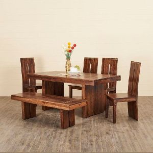 Live Edge Wooden Dining Table Set