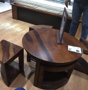 Round Wooden Coffee Table Set