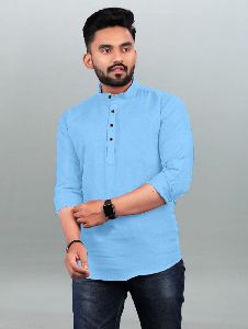 Mens Light Blue Short Kurta