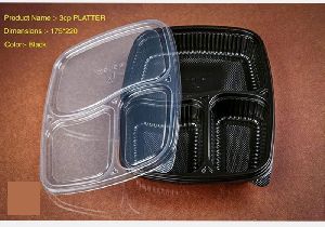 Plastic 3 Compartment Meal Tray with Lid