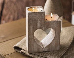 Wooden Heart Shape Candle Stand