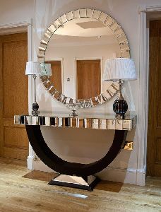 Glass Wall Mounted Console Table With Mirror