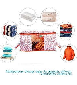 Designer Red Leaf Print Non Woven Underbed Storage Bag,Cloth Organiser,Blanket Cover