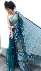 Cyan Muslin Silk Saree