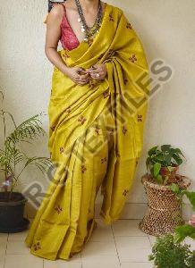 Yellow Ghicha Silk Saree