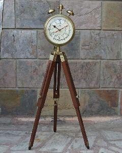 Antique Clock On Wooden Tripod Stand