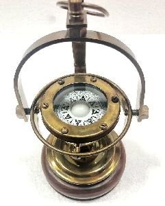 Nautical Brass Navigation Wooden Base Compass