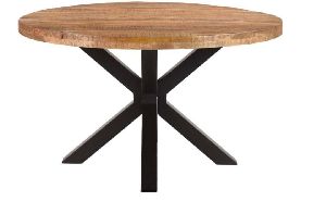 WOODEN TOP & IRON BASE ROUND DINING TABLE