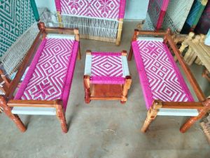 Wooden Weaving Sofa with Stool