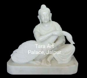 Marble Buddha Statue with Peacock