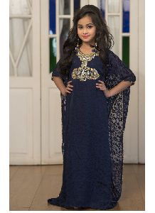 Dark Blue Hand Beaded Kids Kaftan