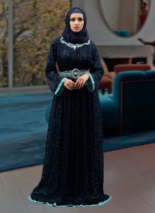 Thread Work Aqua Blue Abaya Dress