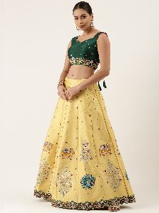 5481 Lemon Yellow Net Sequins Embroidered Lehenga Choli