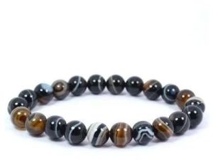 Black Sulemani Hakik / Banded Agate Onyx Bracelet 6 mm Natural Crystal Healing Bracelet Gemstone for Men and Women