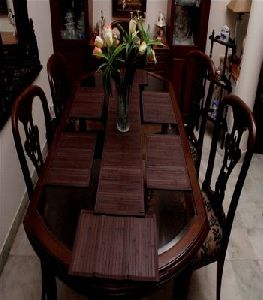 Brown Bamboo Dining Table Mat and Runner Set