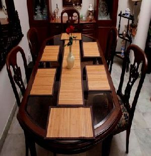 Brown Bamboo Dining Table Mat and Runner Set