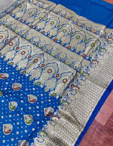 Blue Banarasi Katan Silk tilfi Meena Weaved Saree