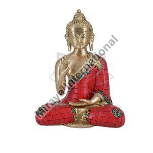Brass Buddha Idol with Stone Work