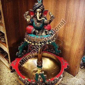 Brass Ganesha Urli with Stone Work