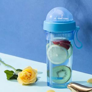 water bottle Double Straw Sipper Bottle 2 in 1 Leak Proof Couple Children's Double Sided Cup Water Bottle (Pack of 1, 420ml, Random Color)