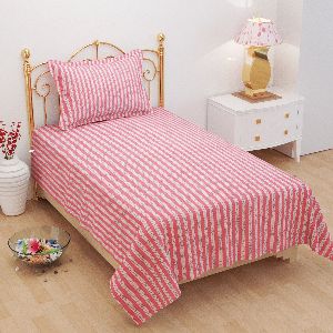 Plain Printed With Lines Pink Bedsheet Glace Cotton
