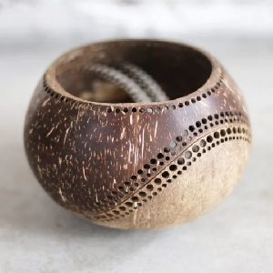 Jumbo Hand Carved Coconut Shell Candle Holder