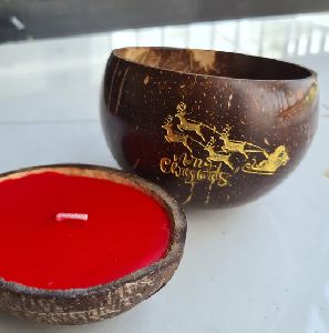 Set of 2 Coconut Shell Christmas Candles