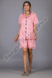 Ladies Pink Rayon Shirt and Shorts Set