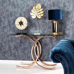 Rose Gold Metal Console Table With Glass Top