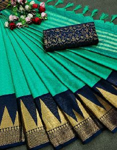 Beats Checks Peacock Cotton Silk Sarees