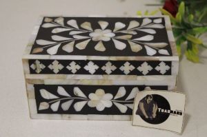 Mother Of Pearl Inlay Jewelry Box Black Storage Box MOP Inlay Gift Box From Tradnary