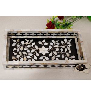 Mother Of Pearl Inlay Serving Tray Floral Design MOP Inlay serving Tray From Tradnary