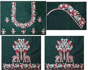 dark green embroidery work bloue