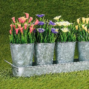 Garden Planters, Farmhouse Decor Flower Pot with Tray Set