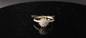 Natural Diamond Sunrays Theme Round Baguette Ring