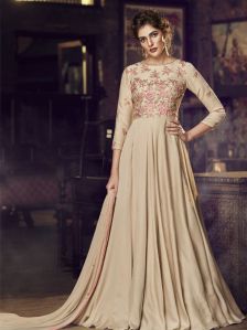 Chickoo colored Embroidered Gown