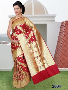 Bridal Banarasi Katan Silk With Umbrella Half Gold Meena Weaved Saree